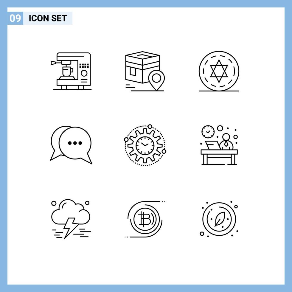Group of 9 Outlines Signs and Symbols for management bubble muslim messages chat Editable Vector Design Elements