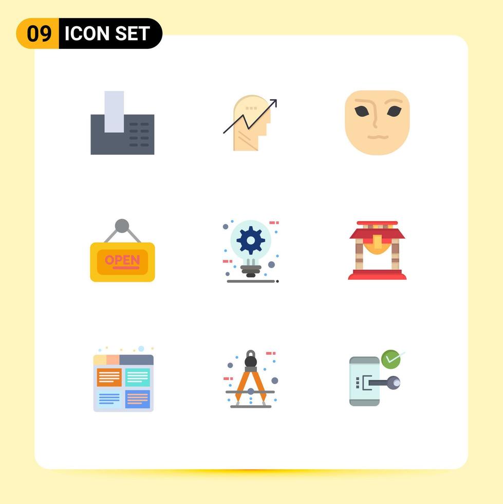 9 Thematic Vector Flat Colors and Editable Symbols of construction open mind sign marketing Editable Vector Design Elements