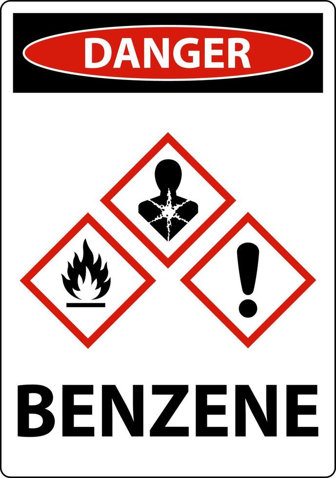 Danger Benzene GHS Sign On White Background vector