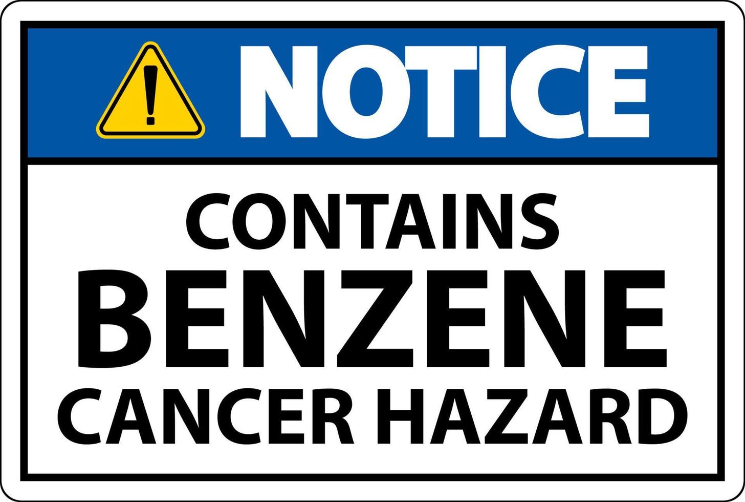 Notice Contains Benzene Sign On White Background vector
