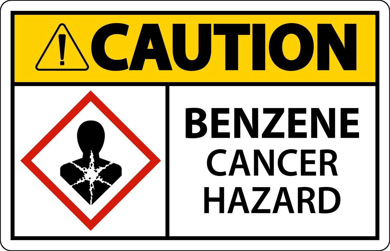 Caution Benzene Cancer Hazard GHS Sign On White Background vector