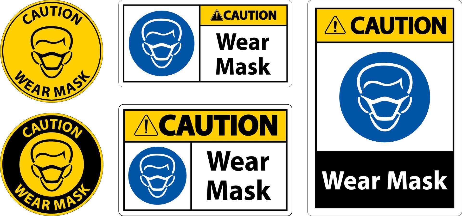 Caution Wear Mask Sign On White Background vector