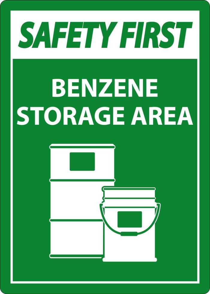 Safety First Benzene Storage Area Sign On White Background vector