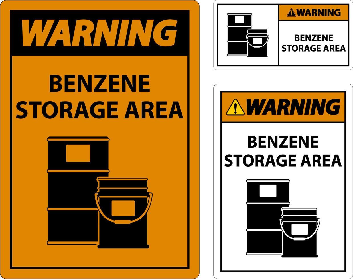 Warning Benzene Storage Area Sign On White Background vector