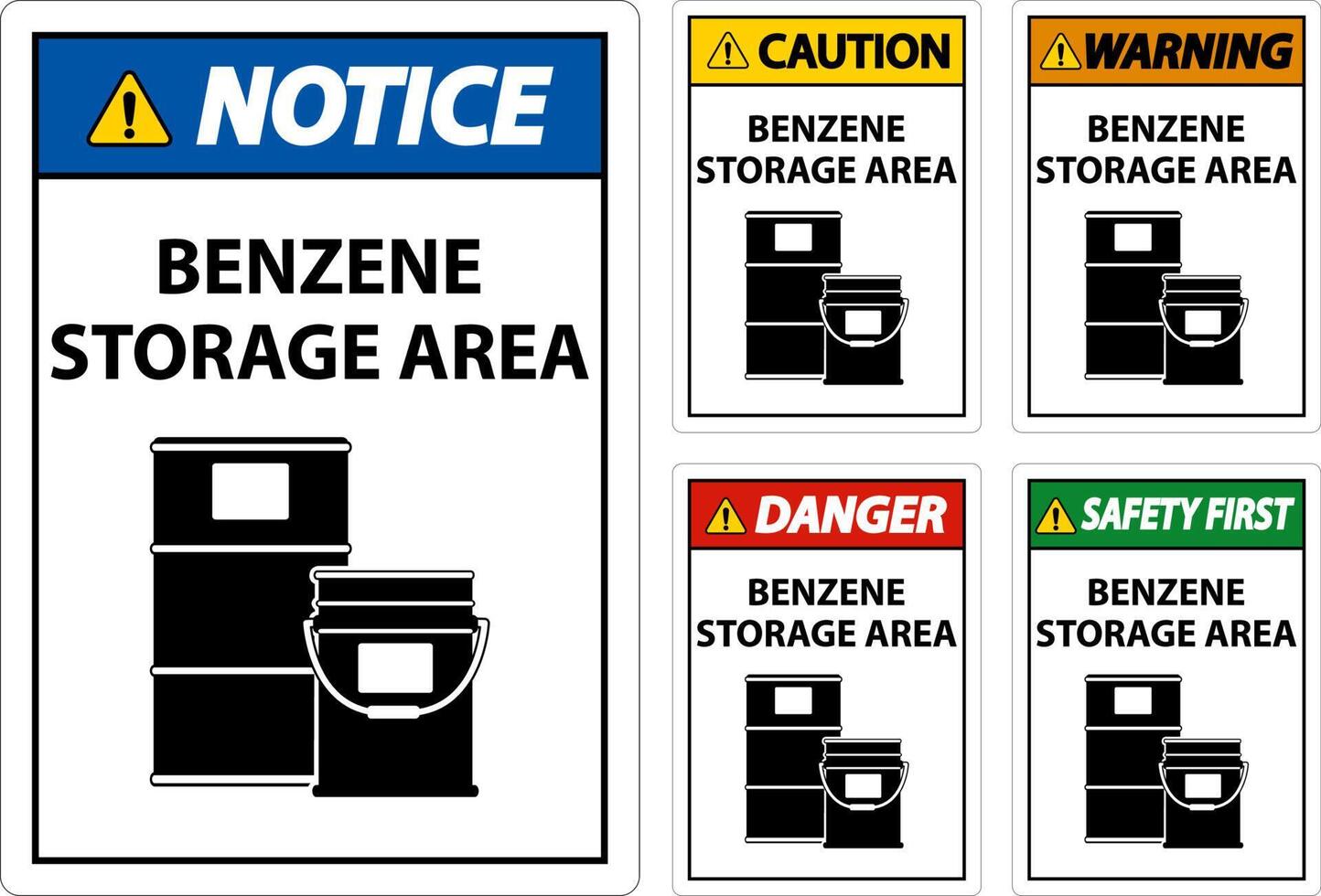 Caution Benzene Storage Area Sign On White Background vector