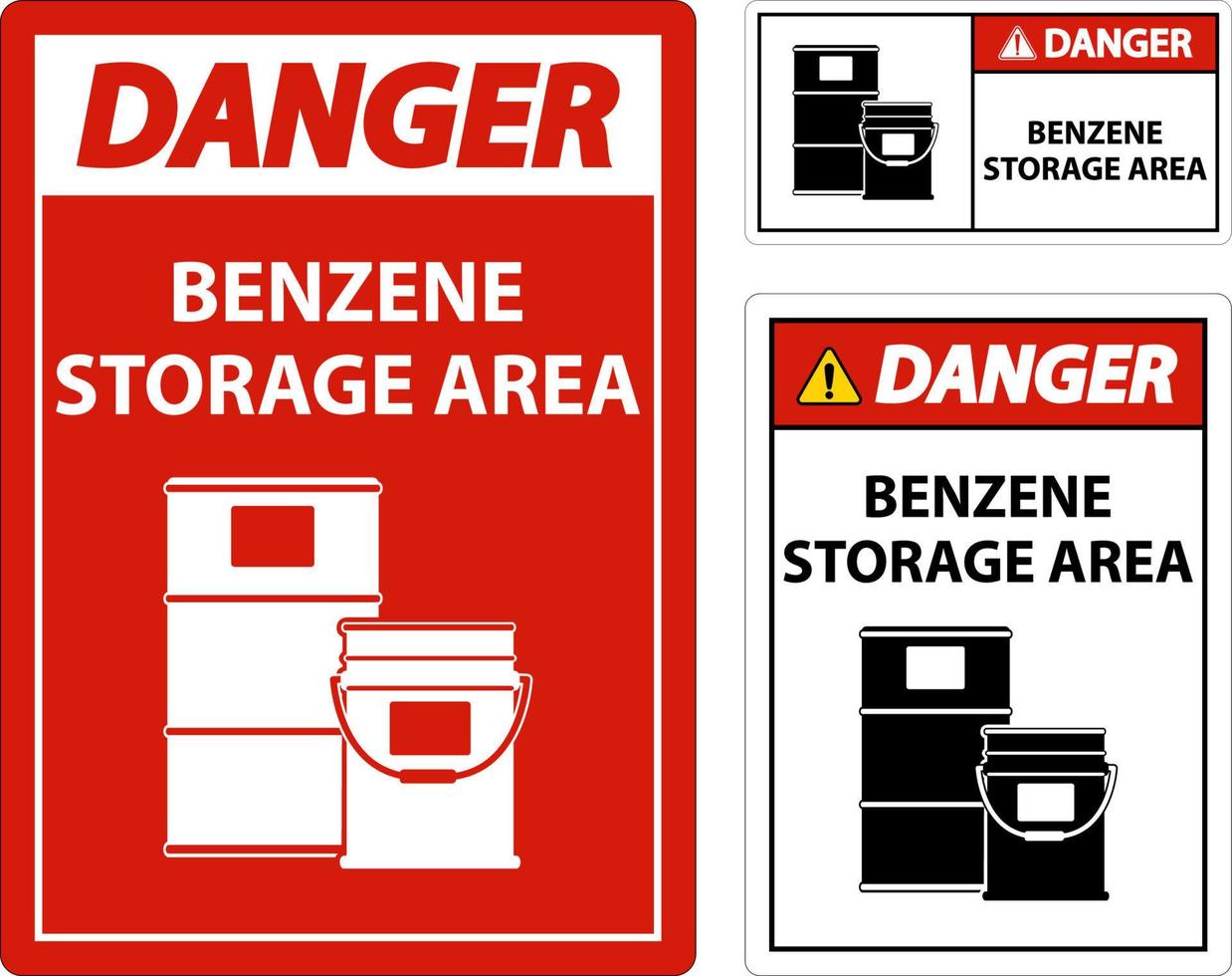 Danger Benzene Storage Area Sign On White Background vector