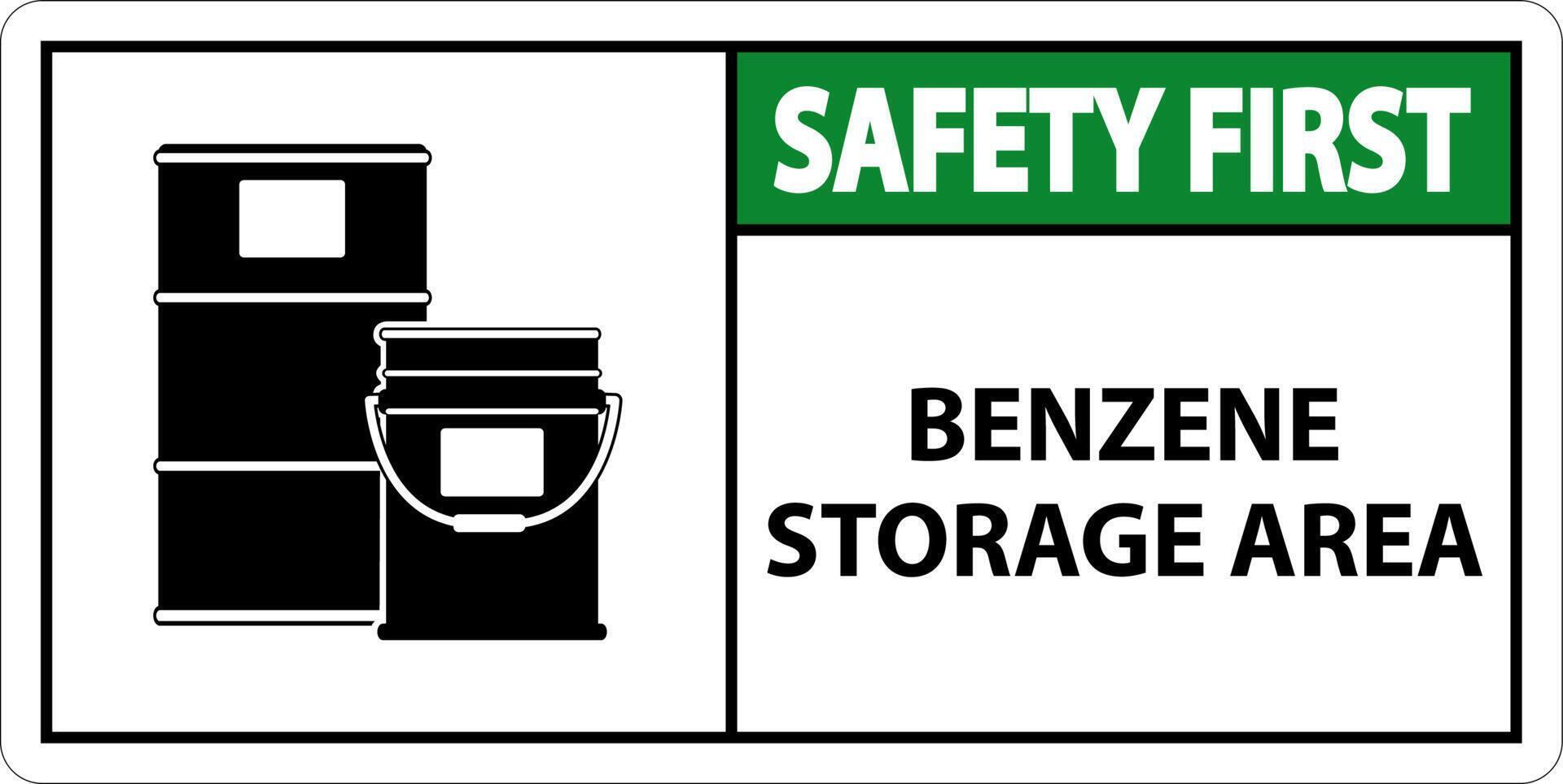 Safety First Benzene Storage Area Sign On White Background vector