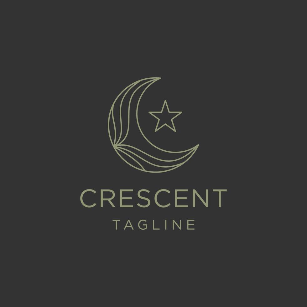 Crescent star line logo design template flat vector
