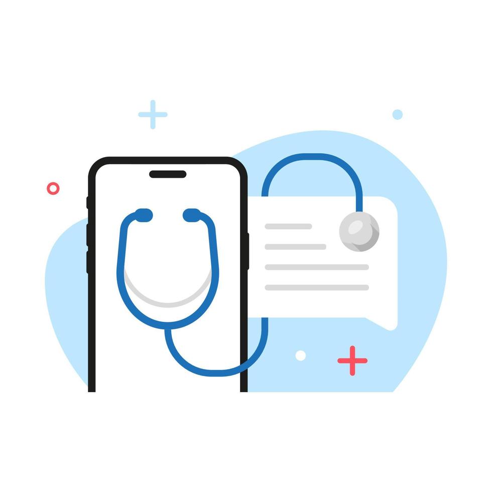 consulta de servicios de salud en línea de la aplicación móvil o pregunte al médico concepto ilustración diseño plano vector eps10. elemento gráfico moderno para página de destino, interfaz de usuario de estado vacío, infografía, icono