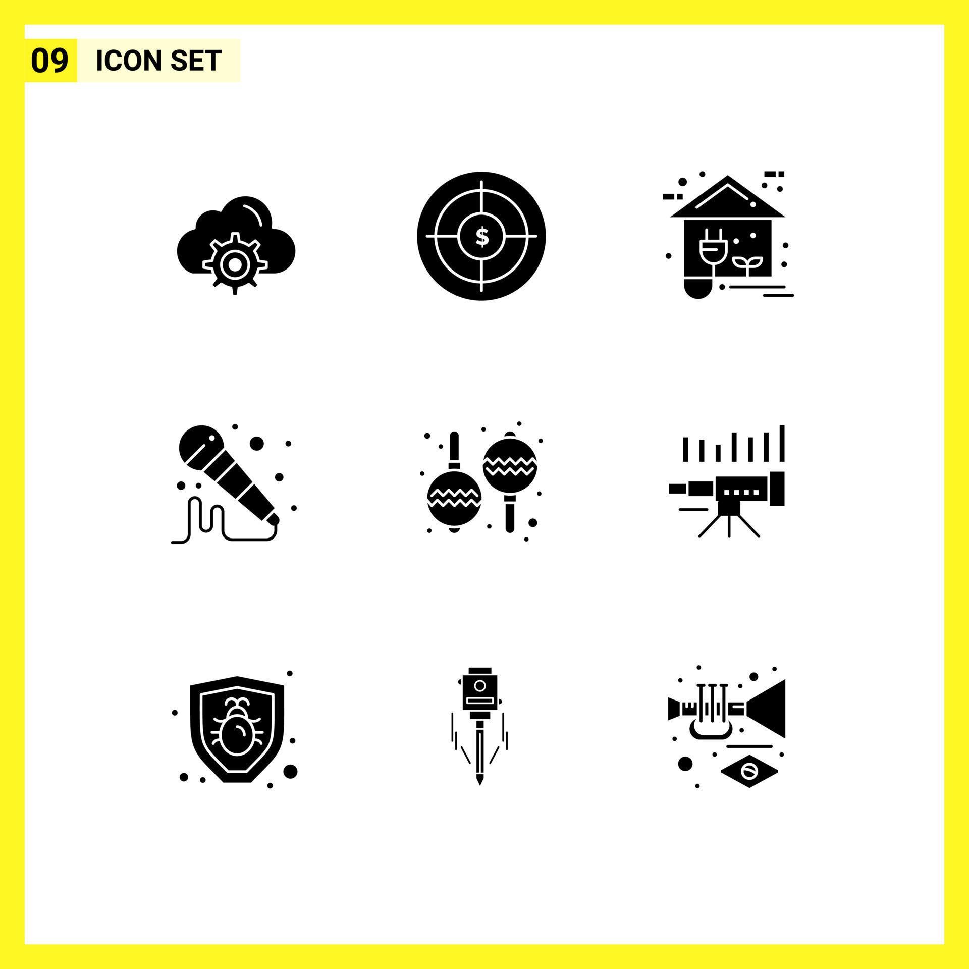 Set of 9 Commercial Solid Glyphs pack for instrument microphone target