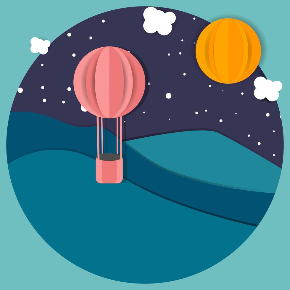 balloons paper art style flying during night time. vectors eps 10