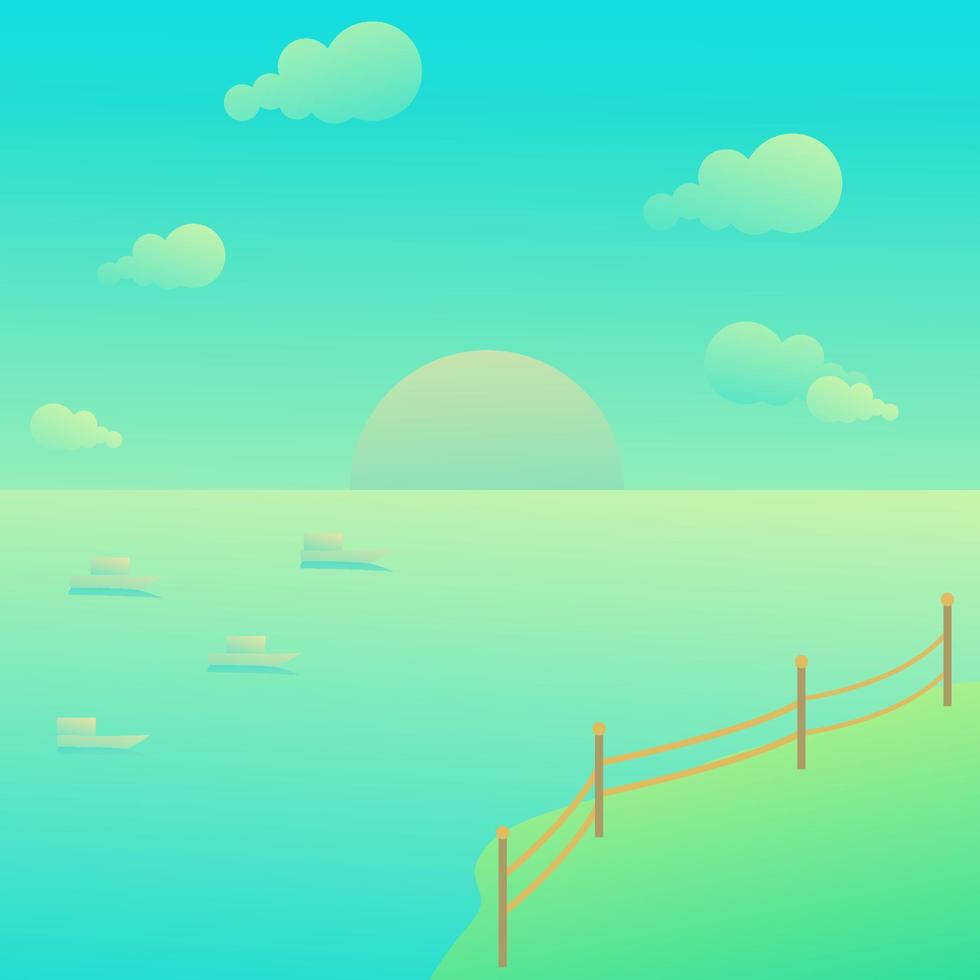 Teal Gradient sunset in ocean scenery background vector