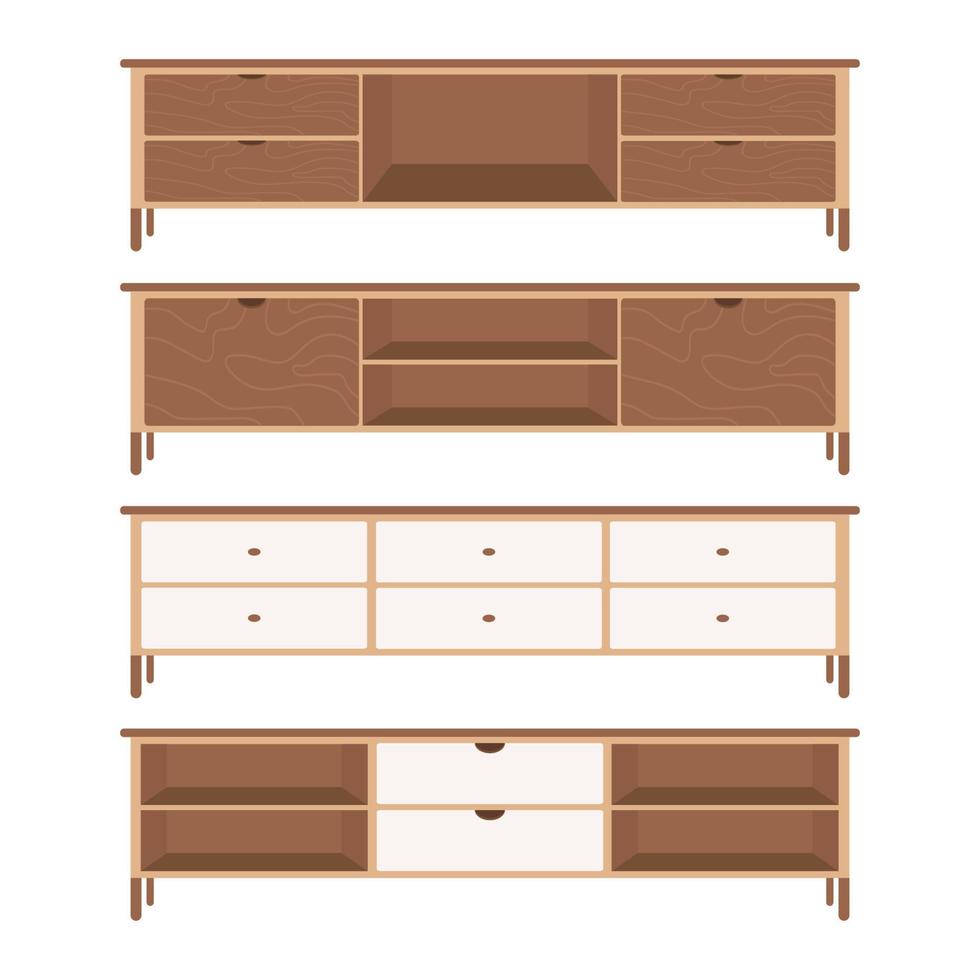 Collection of Wooden Tv Shelf in flat design vector style