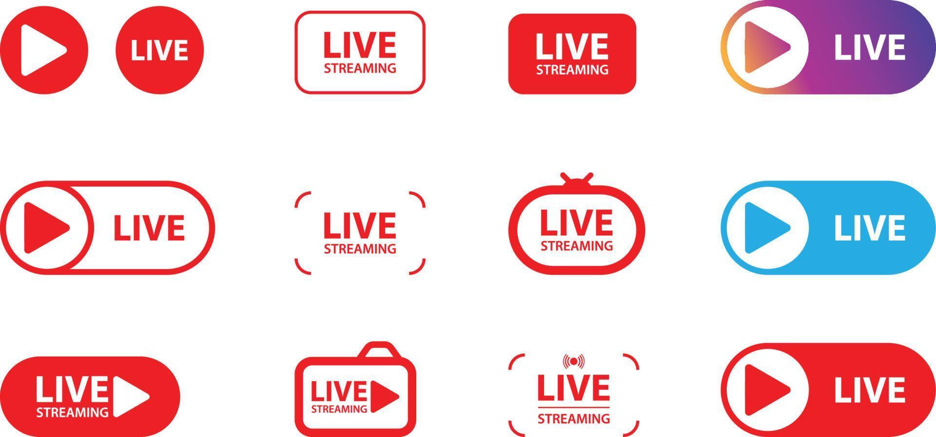 Live streaming flat set icons on white background  illustration vector