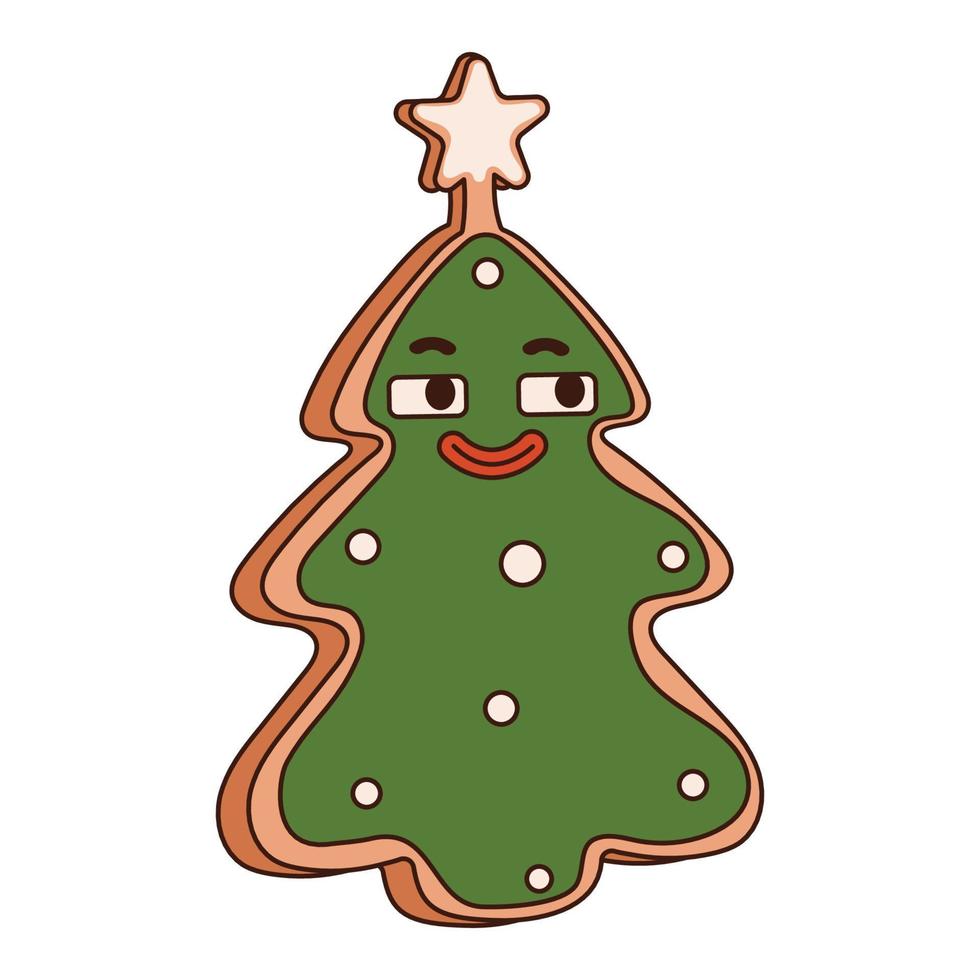 galletas de jengibre en forma de árbol de navidad. en un estilo maravilloso de moda. vibraciones de los 70. para impresiones, postales, carteles. vector