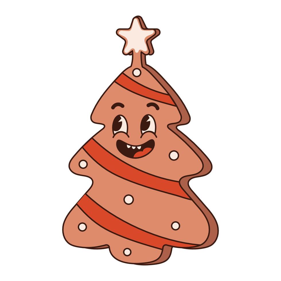 Gingerbread cookies in the shape of a Christmas tree. In a trendy groovy style. Vibes 70s. For prints, postcards, posters. vector