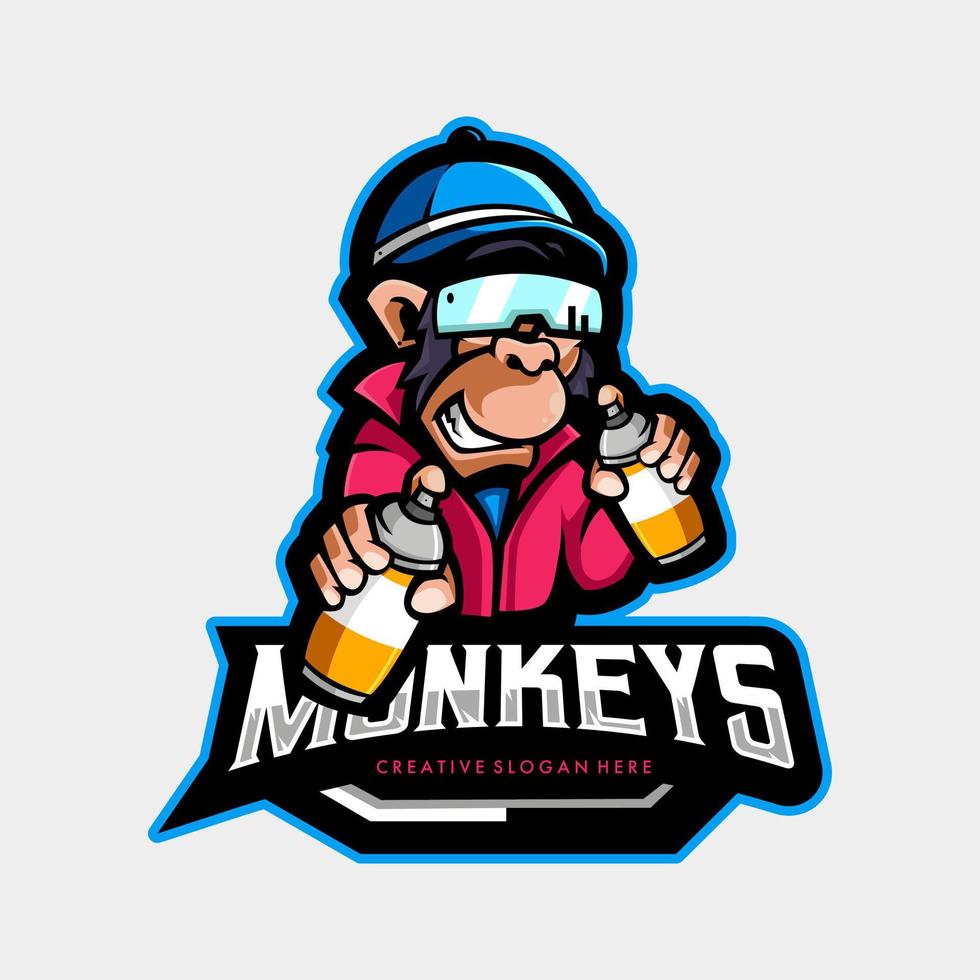 vector de ilustración de diseño de logotipo de mascota de monos. logotipo de mono geek. chimpancé sosteniendo pintura pilok