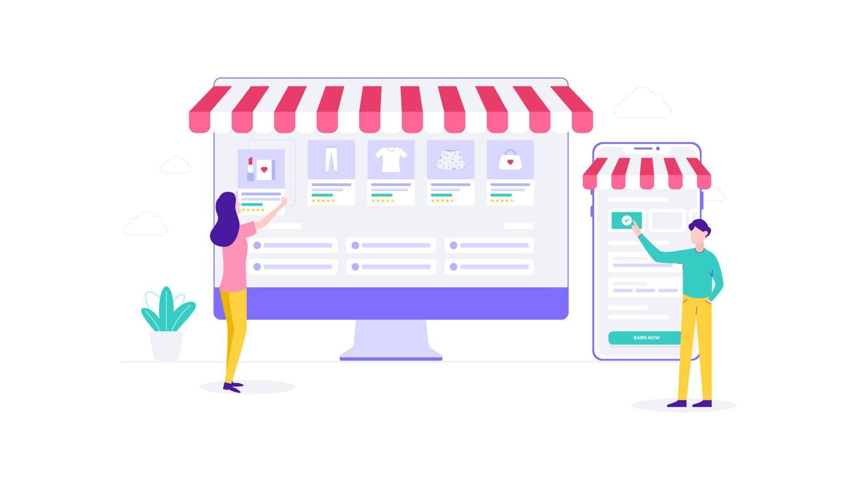 E-Commerce Management Online Shopping Flat Vector Illustration