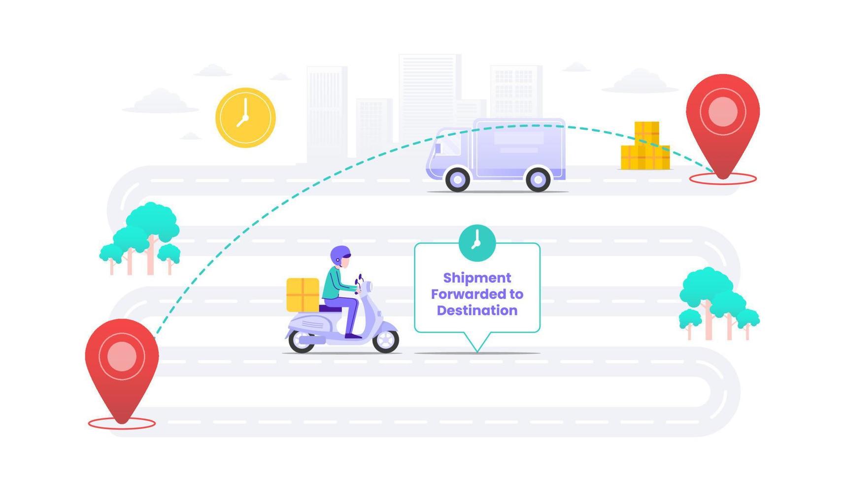 Shipment Forwarded to Destination. On the way illustration. Suitable for user interface, ui, ux, web, mobile, banner and infographic. vector