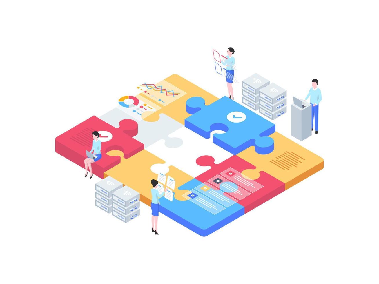 Business Teamwork Isometric Illustration. Suitable for Mobile App, Website, Banner, Diagrams, Infographics, and Other Graphic Assets. vector
