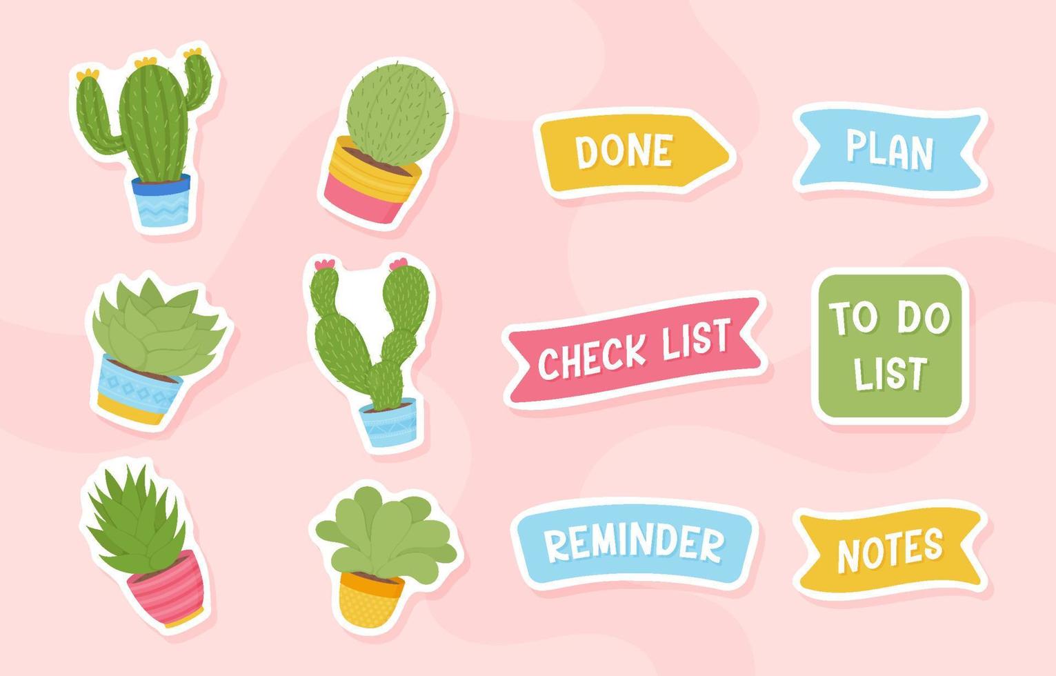 Cactus and Succulents Journal Sticker Set vector