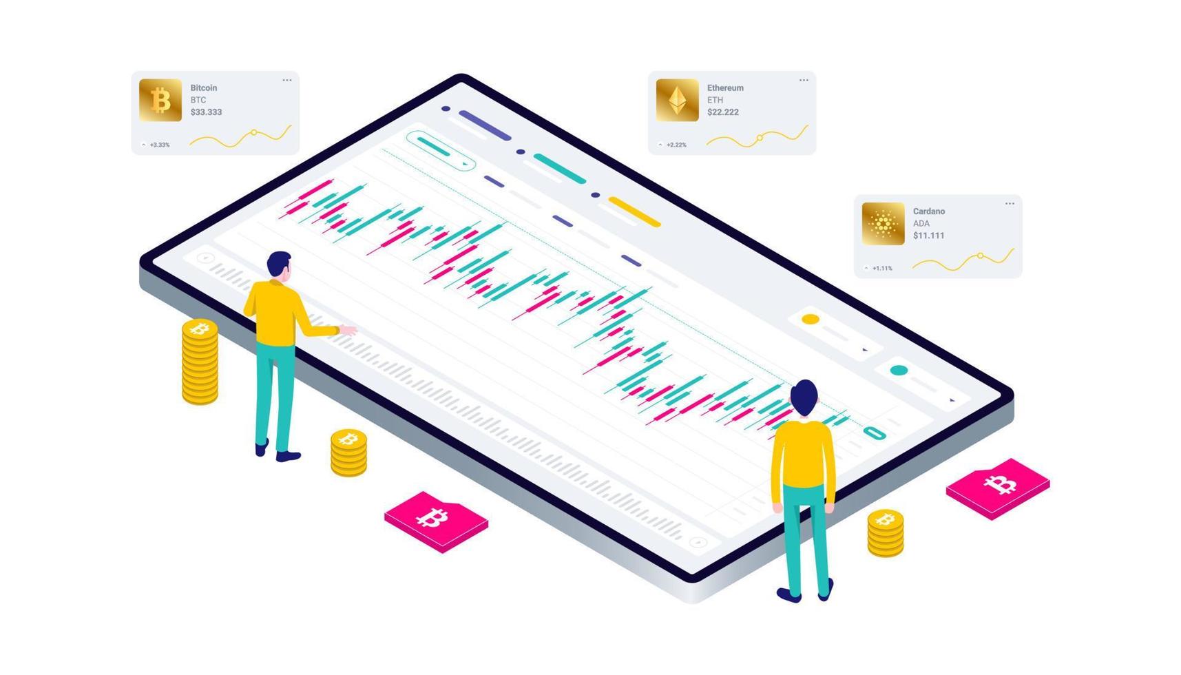 Cryptocurrency, bitcoin, blockchain, mining, technology, internet IoT, security, website dashboard isometric 3d flat illustration vector design cpu computer.