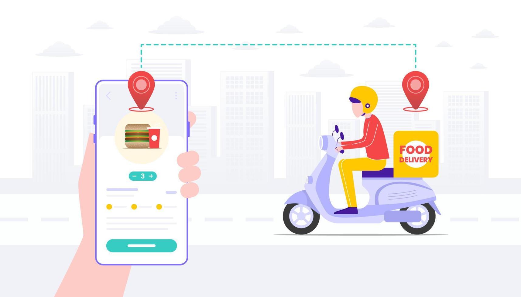 Fast food delivery app and delivery man. suitable for user interface, ui, ux, web, mobile