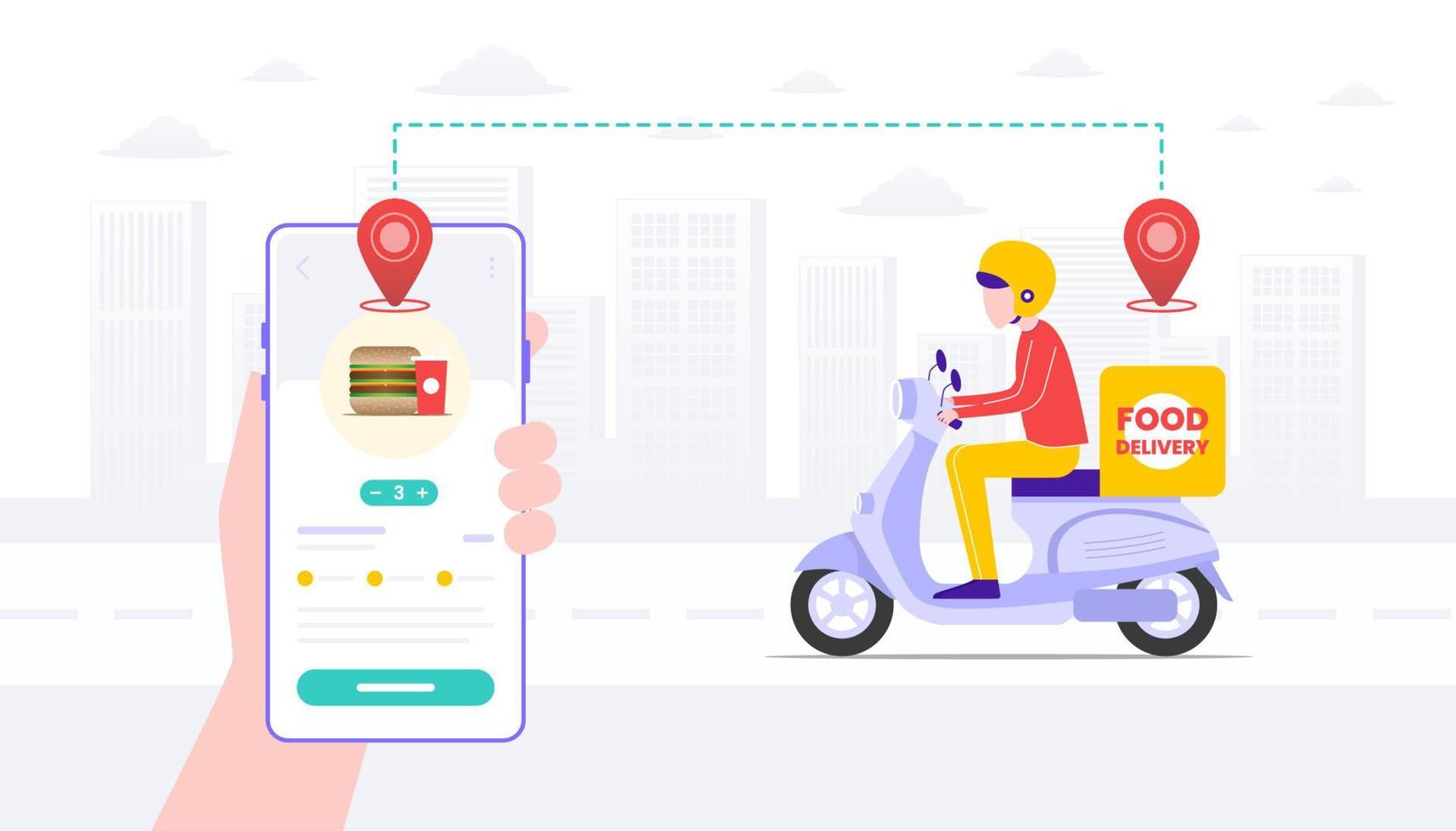 Fast food delivery app and delivery man. suitable for user interface, ui, ux, web, mobile, banner and infographic. vector