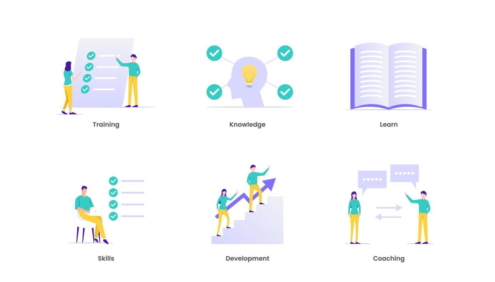 Capacity building vector illustration concept web icons. Training, learning, knowledge, skills, coaching, support and development icons. Suitable for ui, ux, web, mobile, banner and infographic.