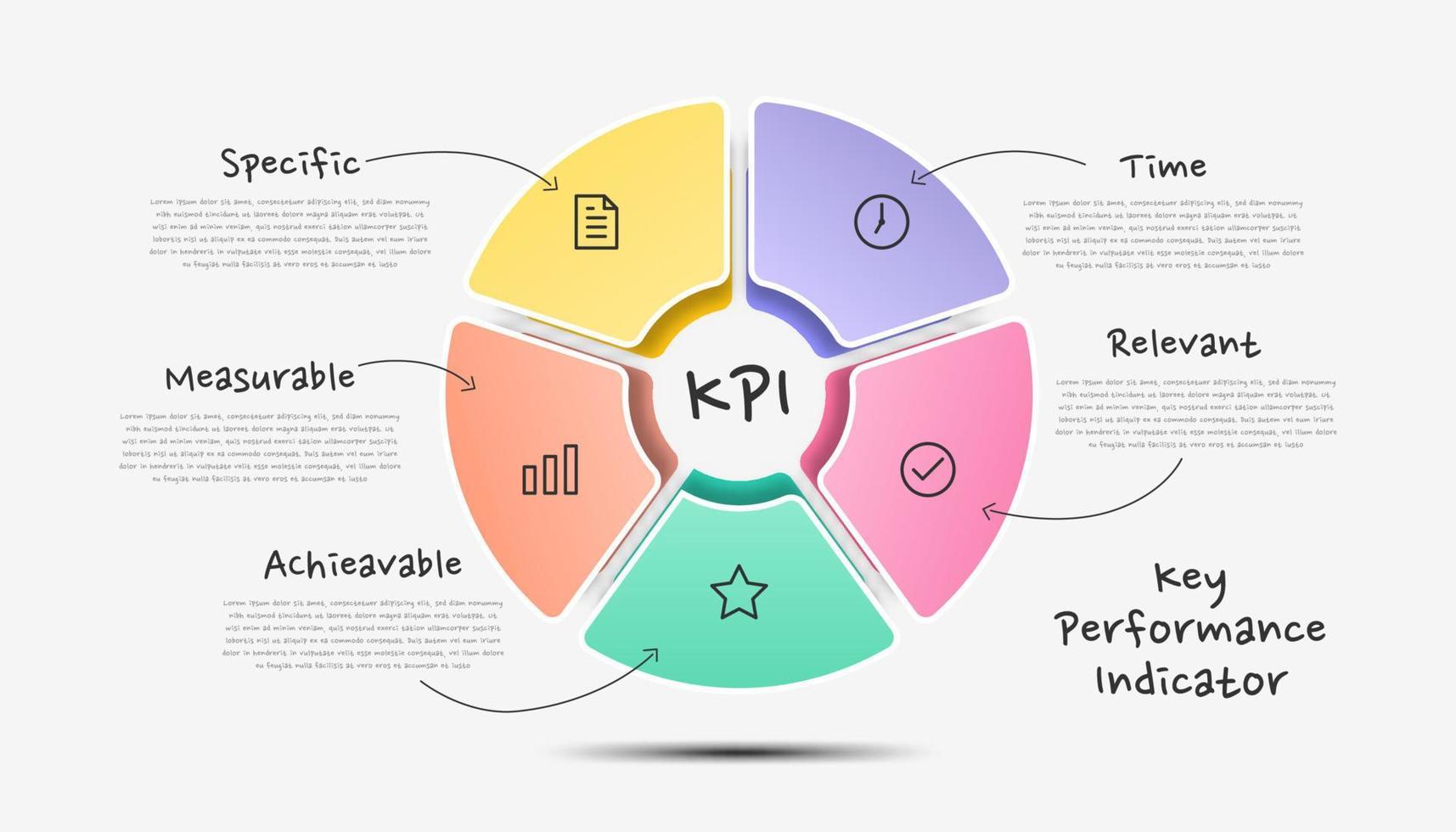 indicador de rendimiento clave infográfico kpi. Plantilla infográfica de línea de tiempo moderna y colorida. vector