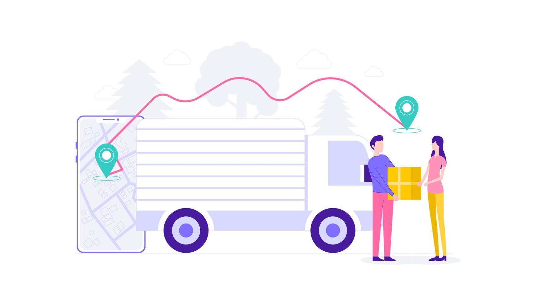 Ilustración de vector plano de compras en línea de entrega de comercio electrónico