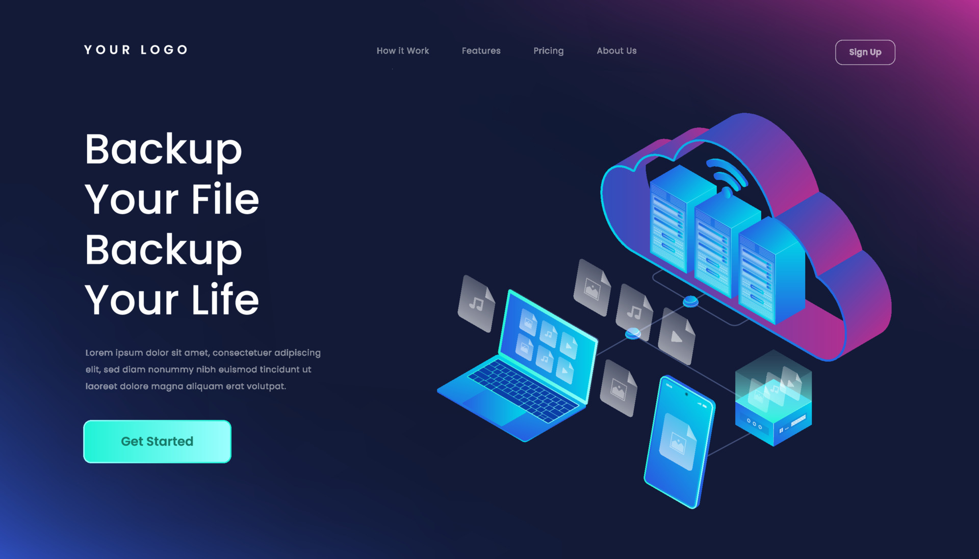 Template technological concept for uploading file landing page gradient ...