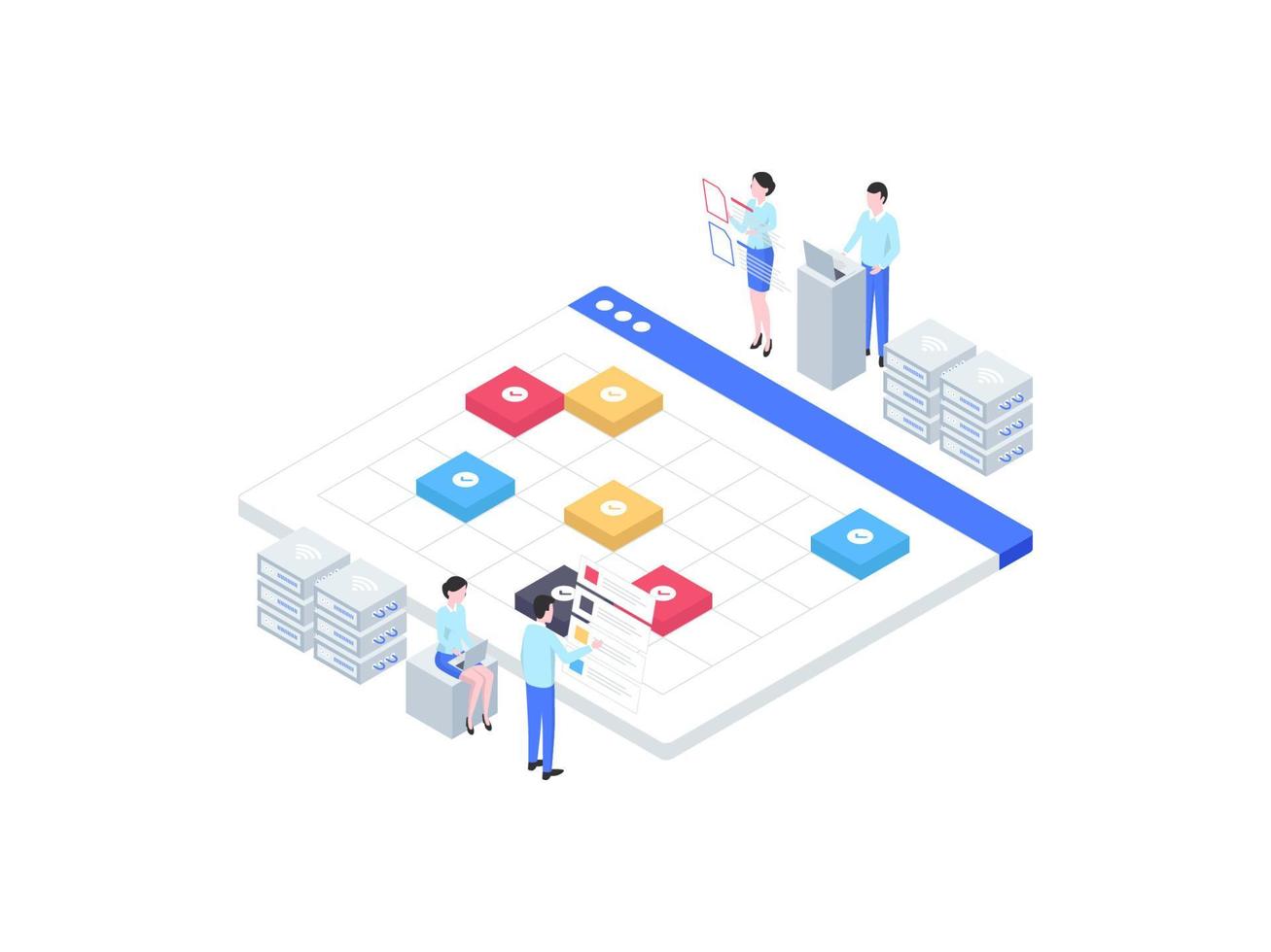 Business event schedule Isometric Illustration. Suitable for Mobile App, Website, Banner, Diagrams, Infographics, and Other Graphic Assets. vector