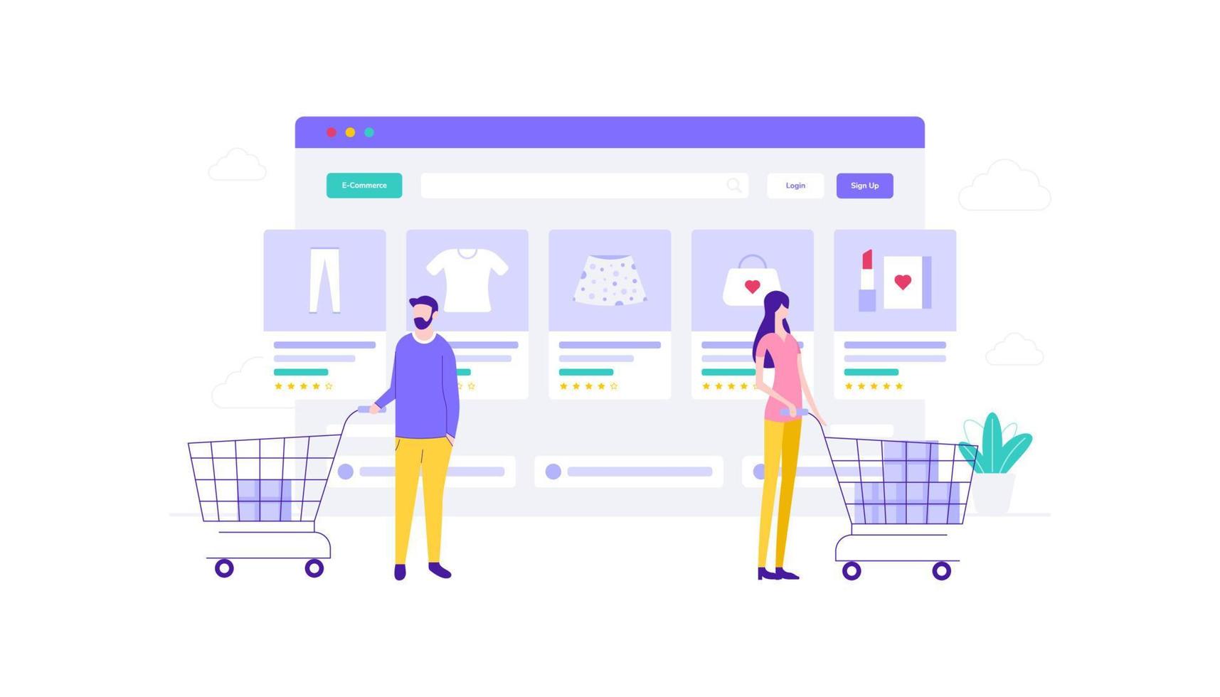 ilustración de vector plano de compras en línea de comercio electrónico