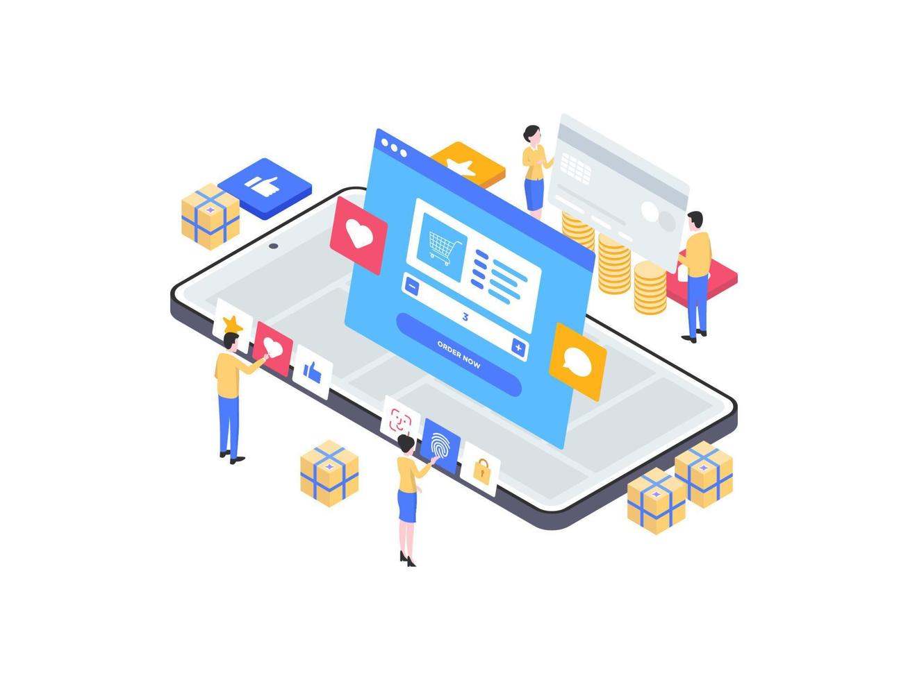 E-Commerce Order on Mobile Isometric Illustration. Suitable for Mobile App, Website, Banner, Diagrams, Infographics, and Other Graphic Assets. vector