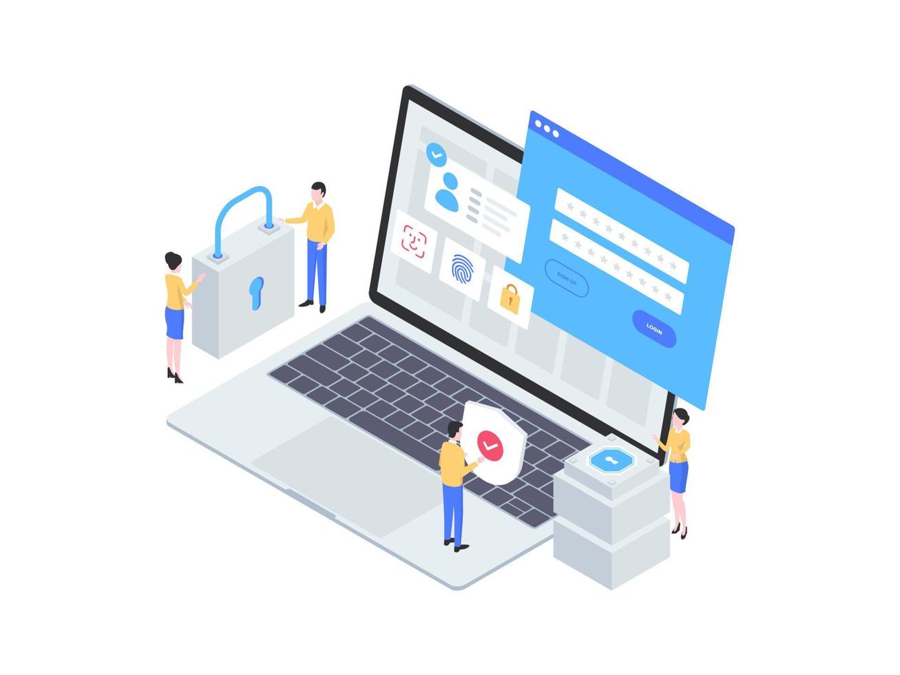 Desktop Login Isometric Illustration. Suitable for Mobile App, Website, Banner, Diagrams, Infographics, and Other Graphic Assets. vector