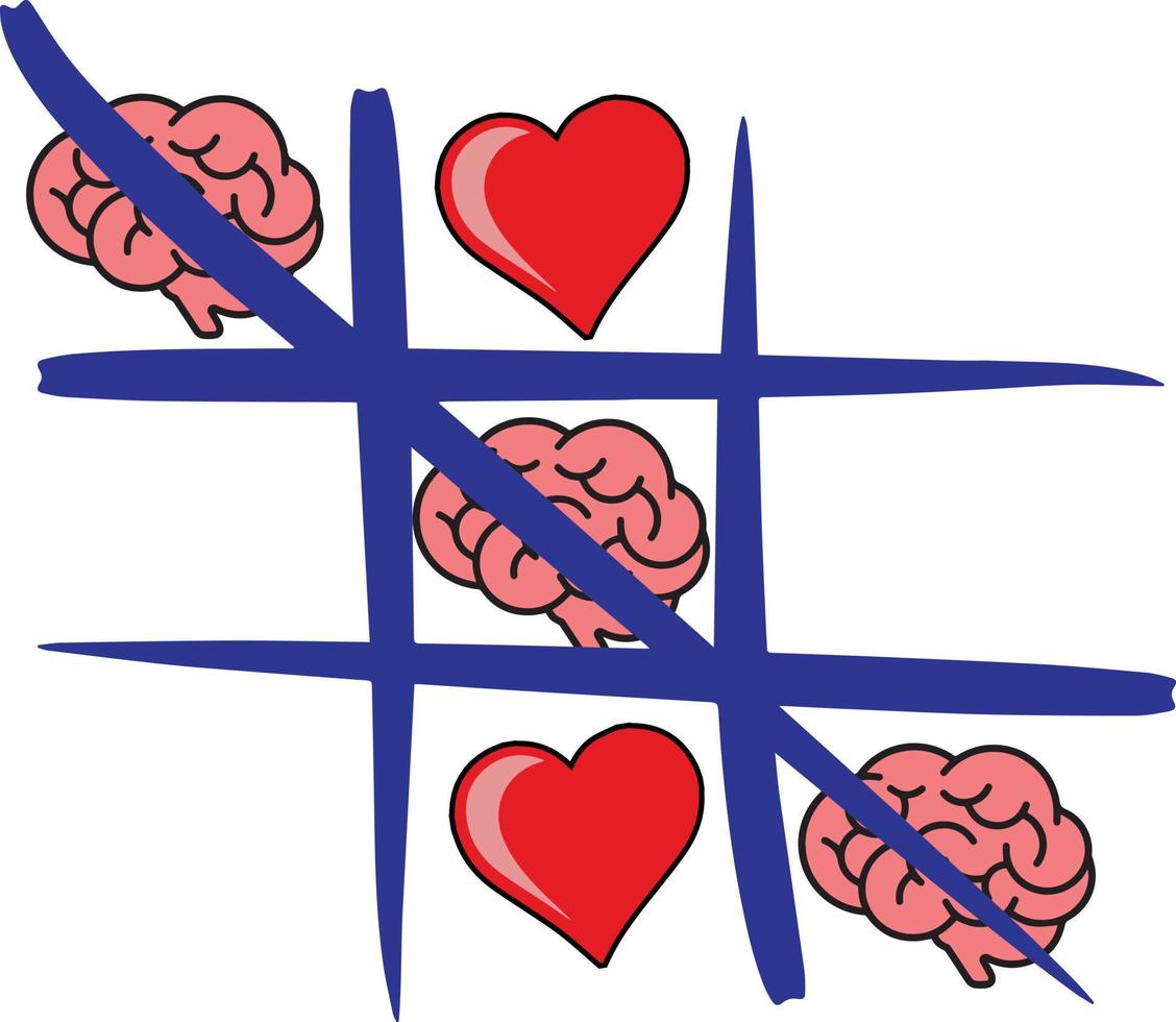 Tic-tac-toe game with Heart and Brain vector