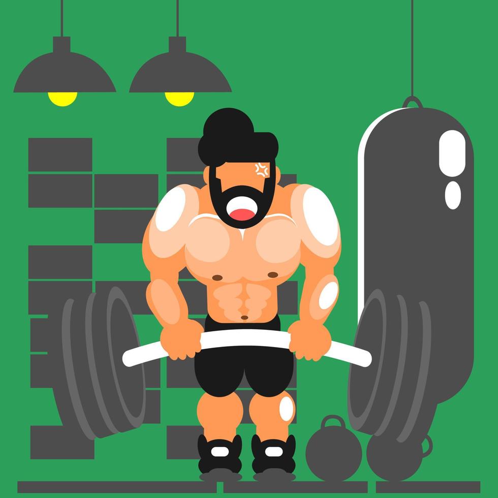 Young man training deadlift at the gym vector