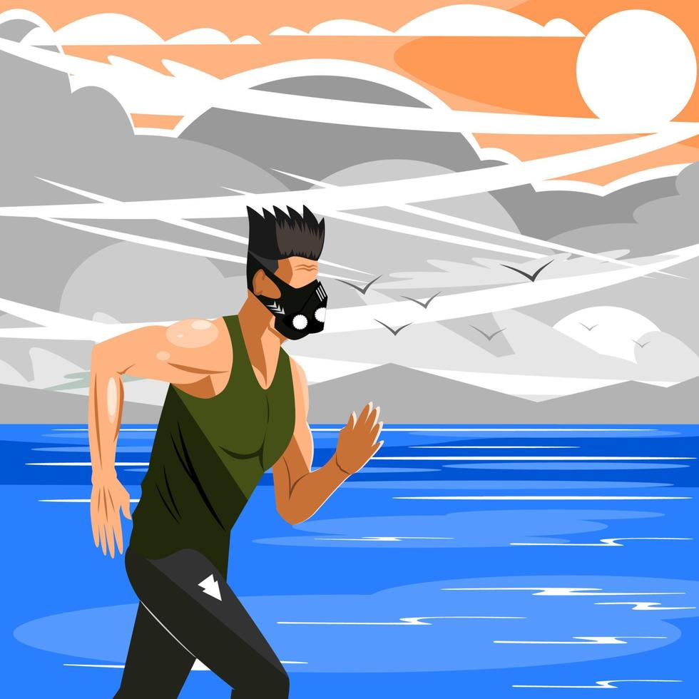 corriendo por la tarde en la ilustración de vector de playa