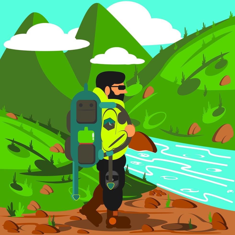 Young hiker vector illustration