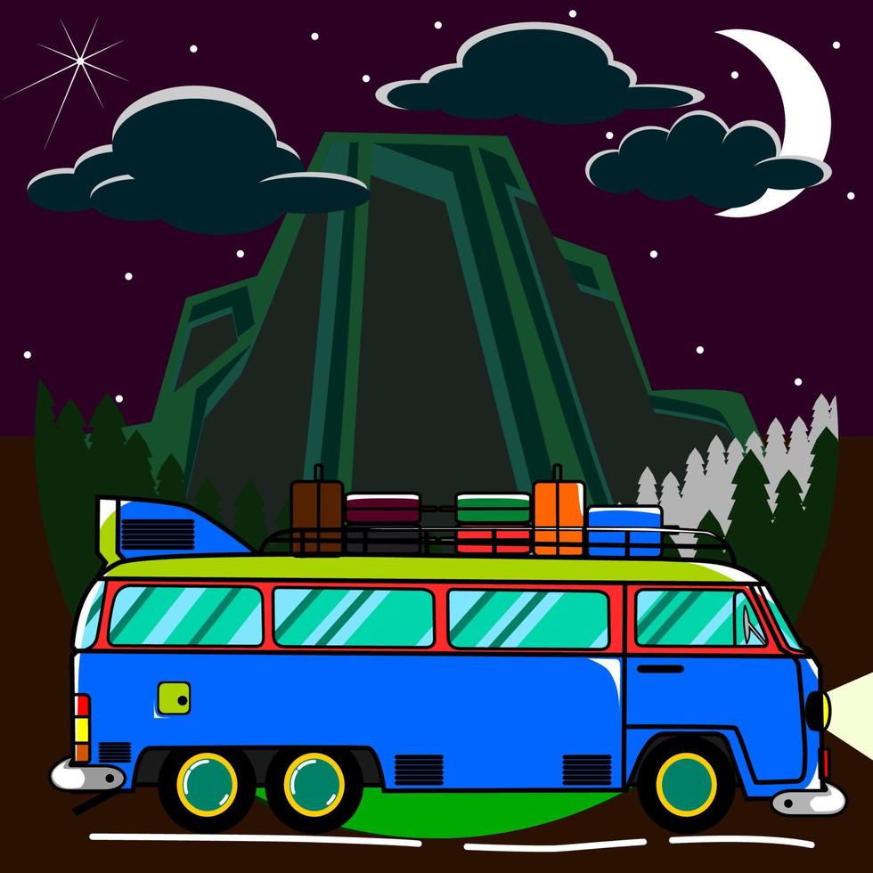 Traveling at night vector illustration