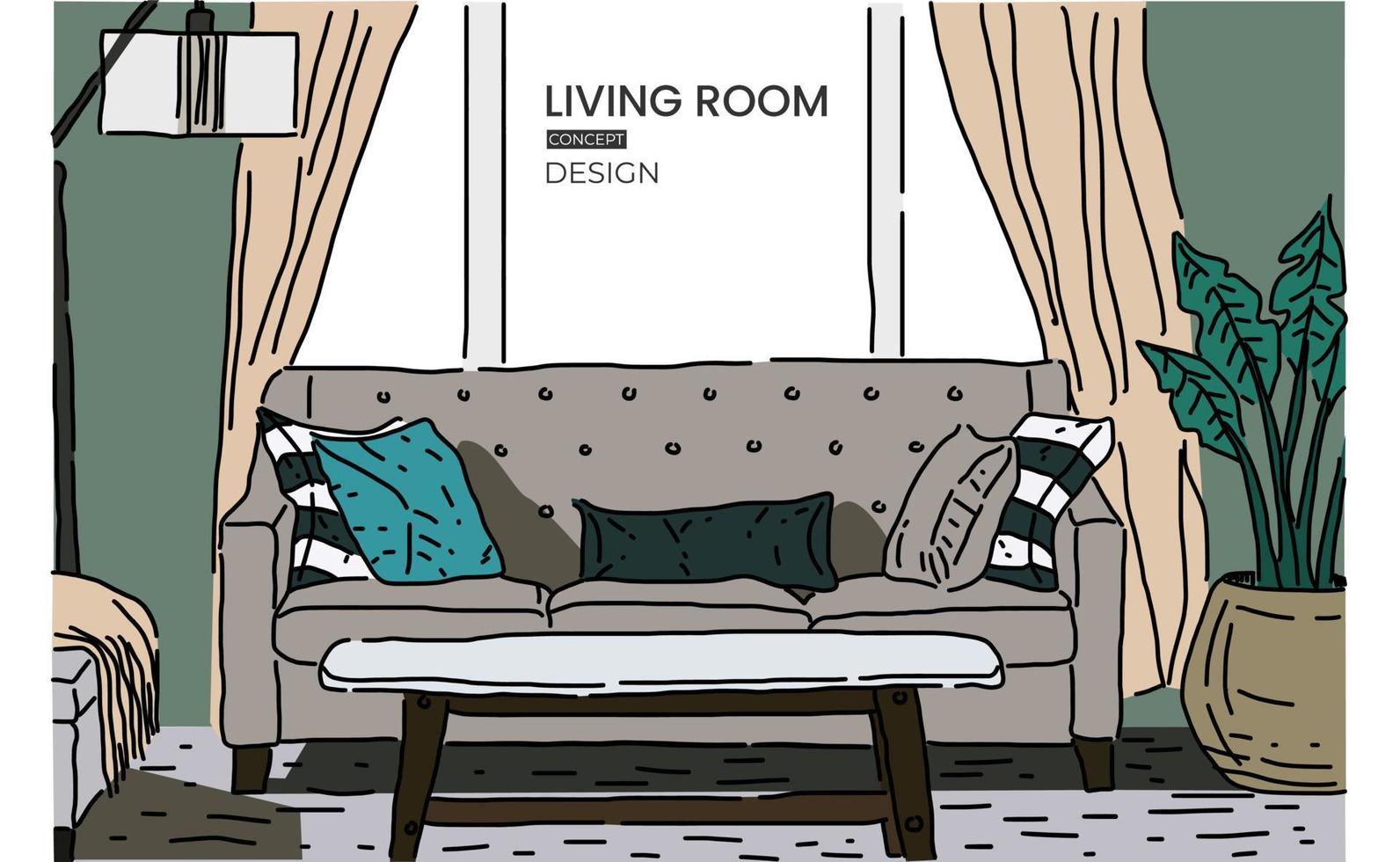 Living room concept design sketch vector