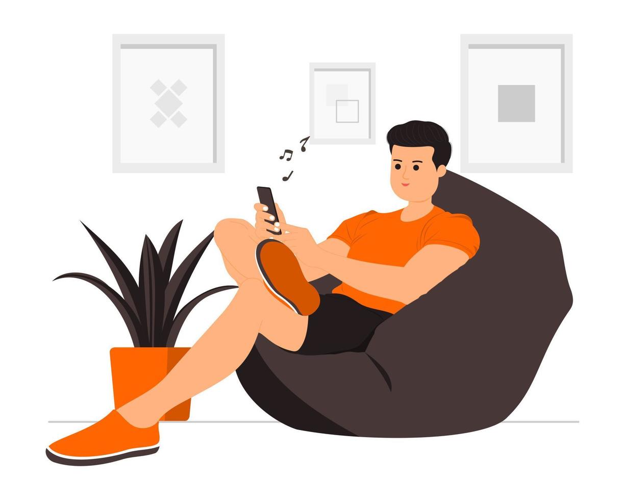 hombre relajante con ilustración de teléfono vector