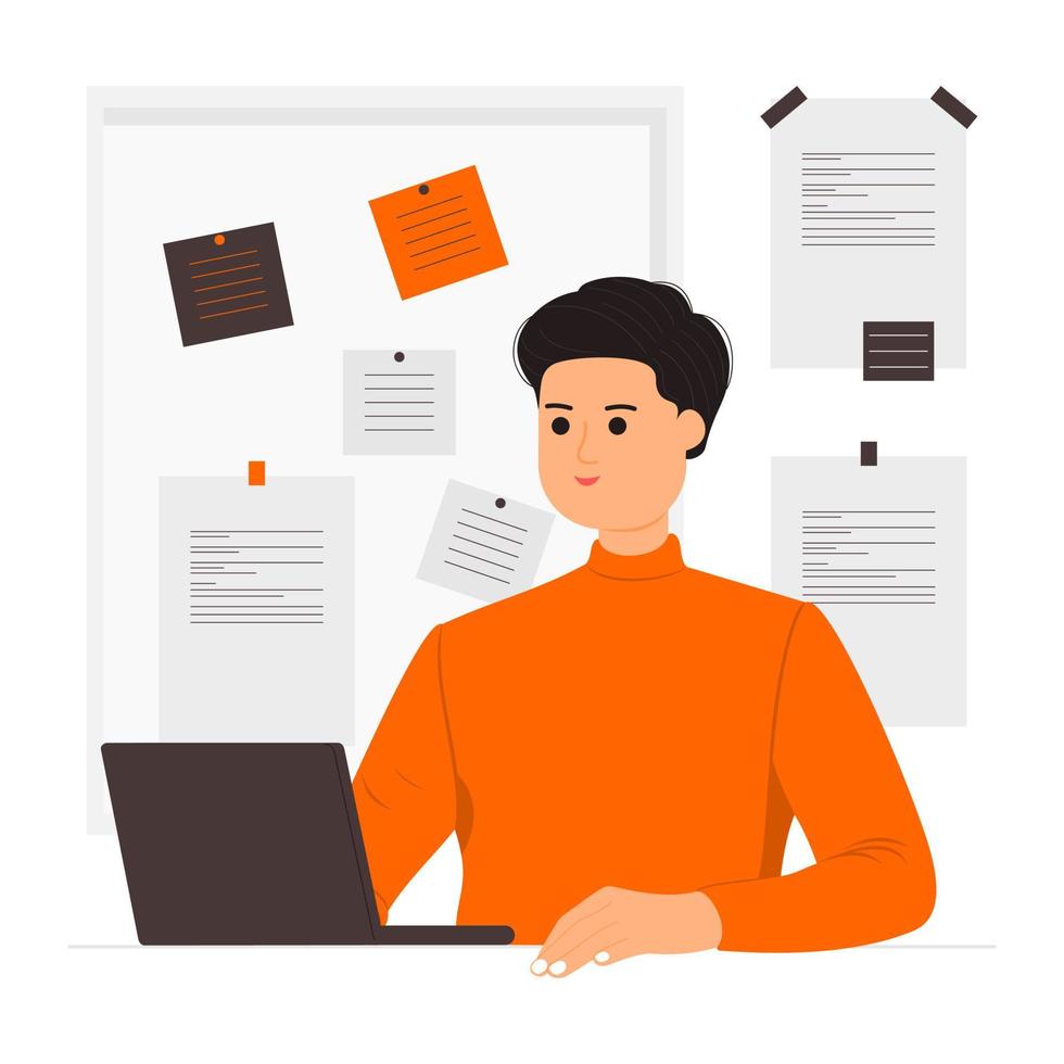Serious man working at the office illustration vector