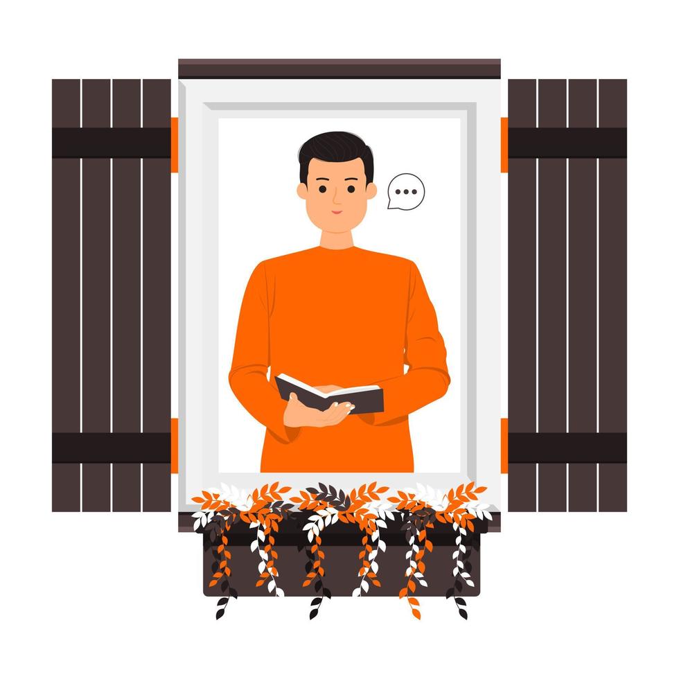 Man reading a book in free time illustration vector