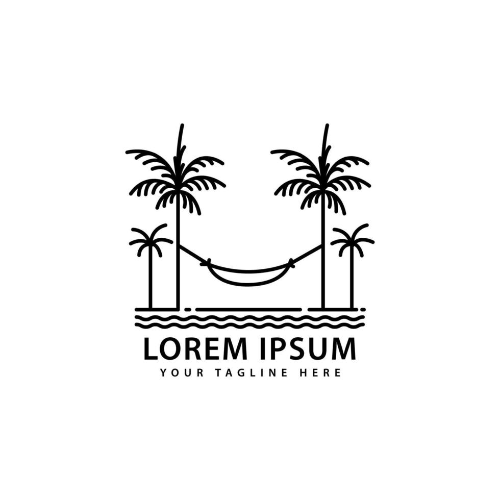 hammock logo design with outdoor palm trees vector