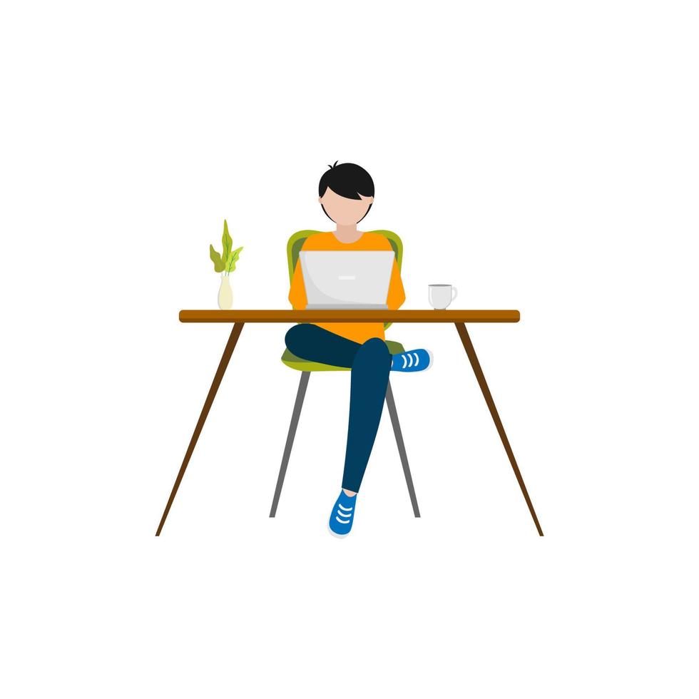 flat design of a man who works with a laptop vector