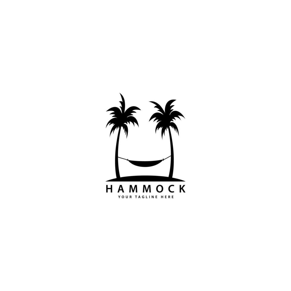 diseño de logotipo de hamaca con palmeras al aire libre vector