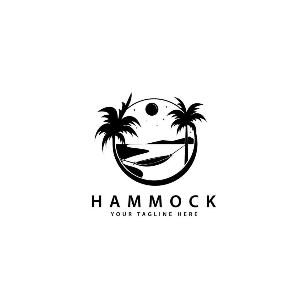diseño de logotipo de hamaca con palmeras al aire libre vector