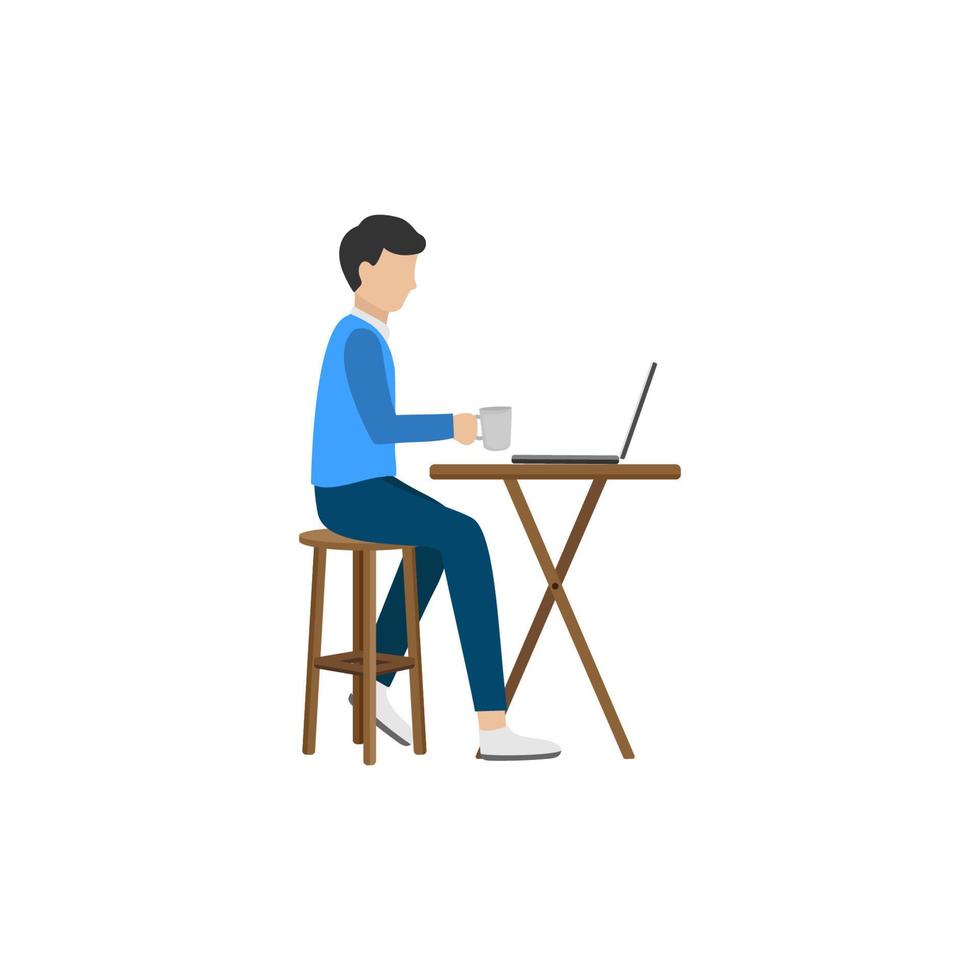 illustration design of a freelance who works with a laptop in a cafe vector
